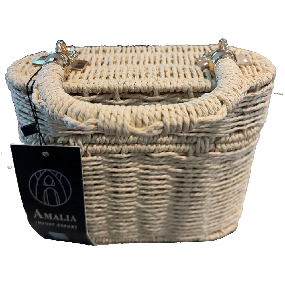 Amalia Imports Wicker Rattan Style Top Handle Bag Detachable Chain Strap NWT